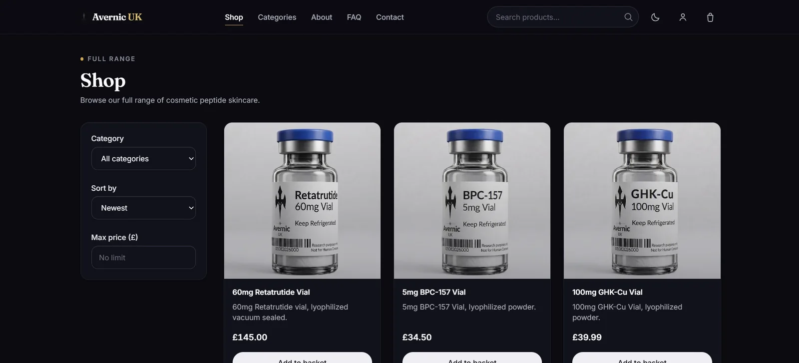 Avernic UK live website view 2