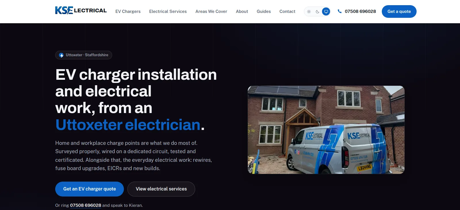 Live screenshot of the KS Electrical homepage
