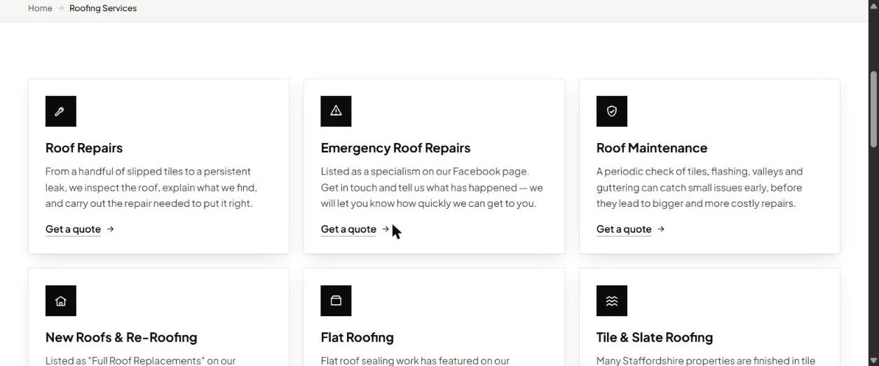 Uttoxeter Roofing live website view 2